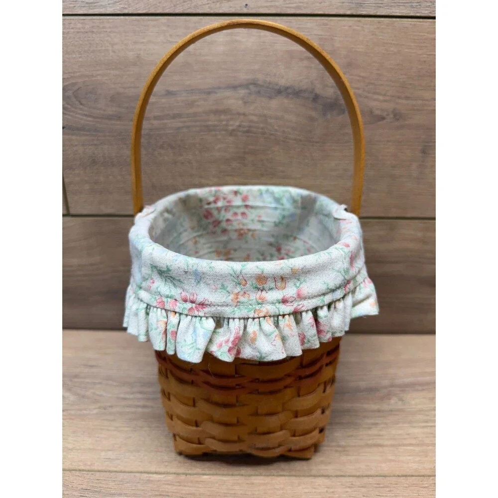 Longaberger Mothers Day Basket 2001 Vintage Blossoms Cloth Liner Plastic Insert